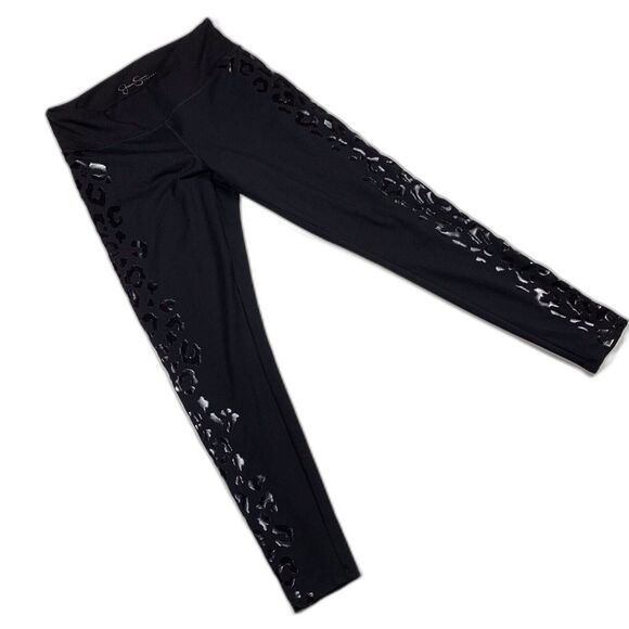 Jessica Simpson Womens Medium Leggings Black Animal Print The Warm Up - Picture 1 of 6